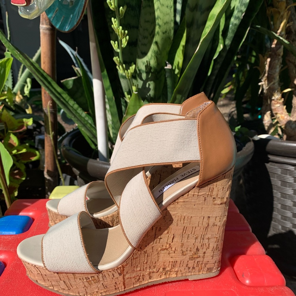 Steve Madden Stretch Material Cork Heel Wedges